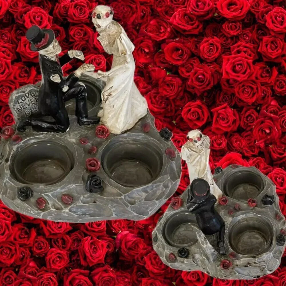 Yankee Candle Bride & Groom Skeletons Floral 3 Glass Tea Light Candle Holder
